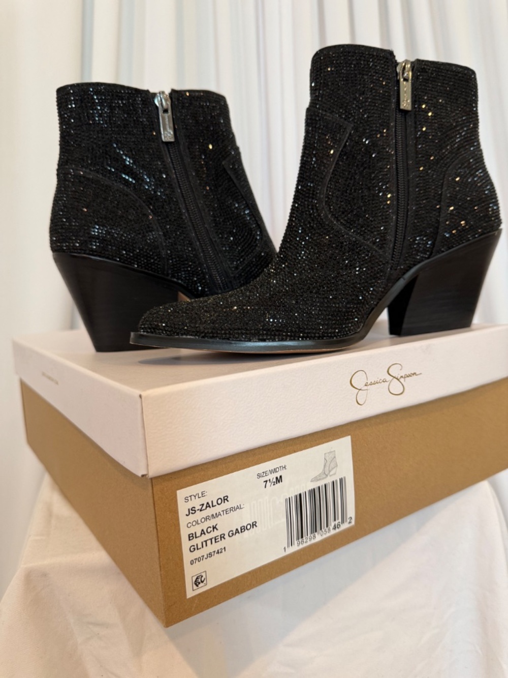 Jessica Simpson Zalor Black Rhinestone Glitter Western Booties 7.5M NIB - Picture 5 of 16